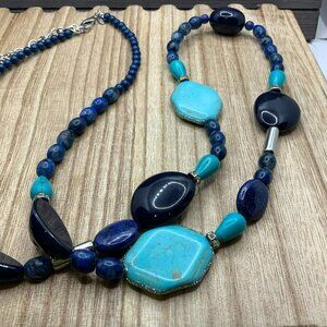 Chico's Faux Turquoise and Blue Beads Long Necklace